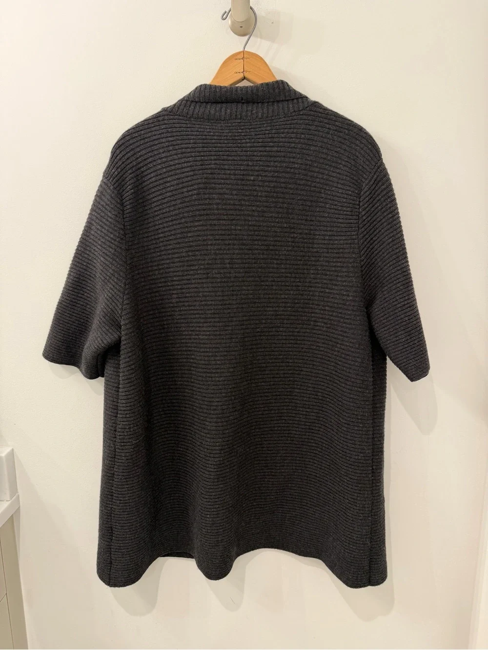 Eileen Fisher Italian Yarn Charcoal Gray Short Sleeve Open Front Ribbed Cardigan